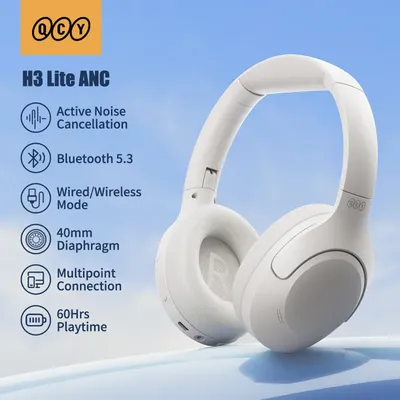 QCY H3 Lite ANC 무선/유선 헤드폰 Bluetooth 5.3 접이식 오버이어 헤드셋 HIFI 사운드 60H 재생 시간 이어폰 듀얼 연결